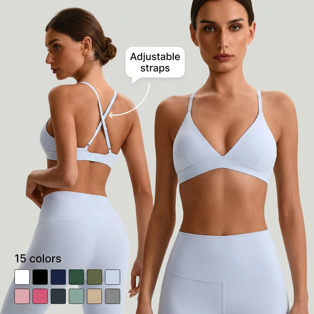 Sexy Deep V Active Top Bras Quick Dry Breathable Backless Gym Fitness Swimwear Cross Back Adjustable Straps Sports Bra