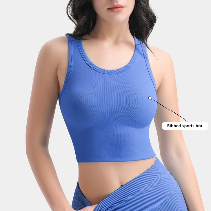 Tight Sports Bra Round Neck Short Seamless One-piece Cup Fitness Bra Fixed Cup for Women