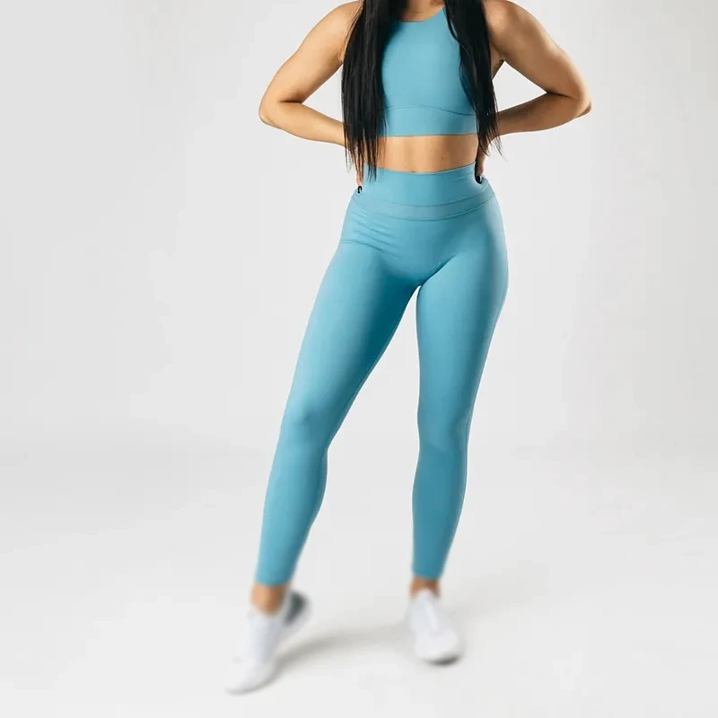 Custom High Waist Hip Yoga Pants Sexy Workout Legging Sportswear Breathable Knitted Fabric Casual Running Fitness Knee-Length