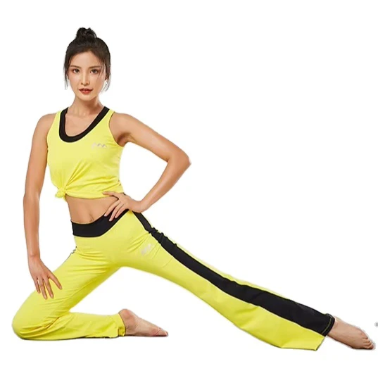 Women's Two Piece Yoga Sleeveless Backless Flared Leg Workout Exercise Outfit Fitness Outdoor Elastic Waist Breathable