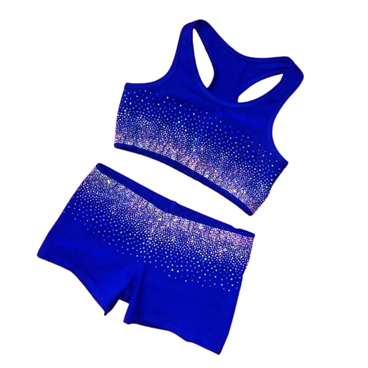 Girls Rhinestone Cheer Practice Wear Sports Bra and Shorts Cheer Active Wear Glitter Dance Team Training Wear