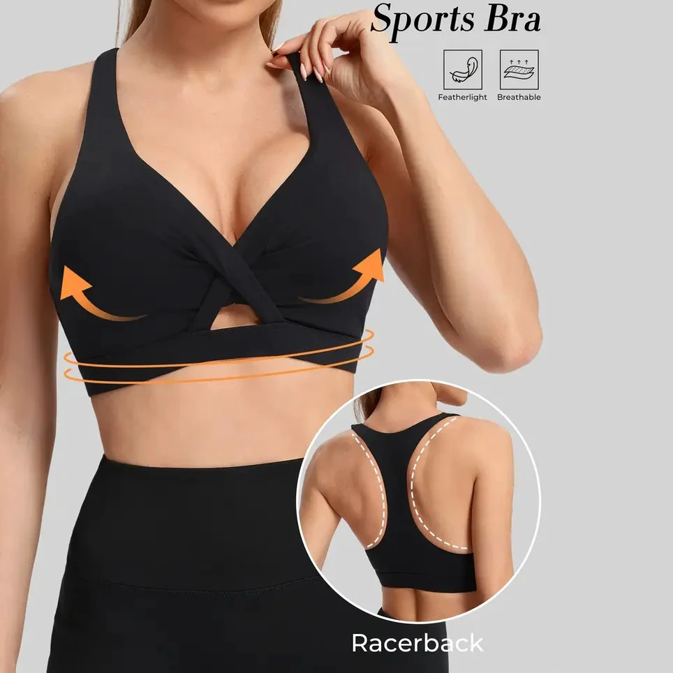 Classic Women's Sports Bra Lightweight Breathable One-Piece Fitness Top Sexy Gathered Yoga Vest with Shockproof Sports Bra