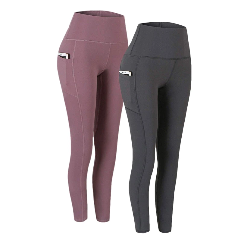 Women's High Waist Seamless Gym Yoga Pants Tummy Control Thick Print Workout Running Leggings Elastic Waist Pockets