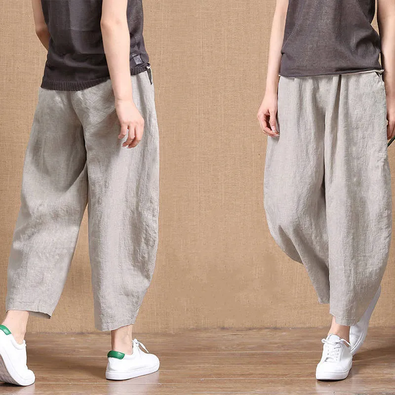 Wholesale 2022 Summer New Cotton and Linen Women's Pants Loose Solid Color Thin Nine-point Harem Pants Women's Pants