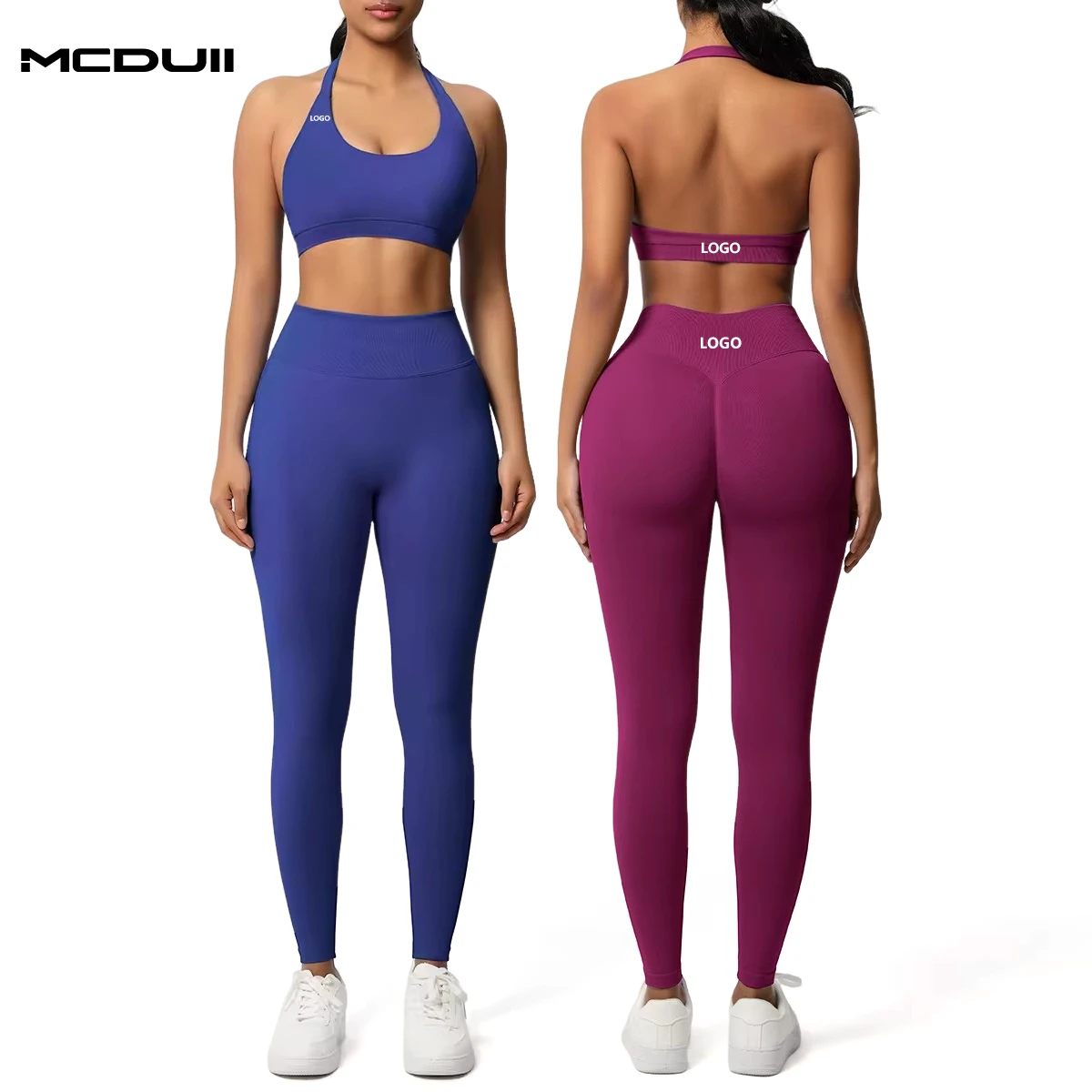 Style Solid Color High-Waisted Peach Butt Yoga Pants Sports Leggings Halter Neck Beautiful Back Bra Yoga Set