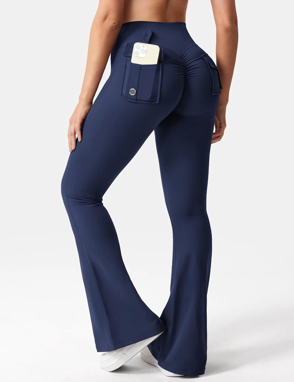 Quick Dry Active Wear Flared Gym Workout Tights High Waisted Wide Leg Yoga Pants Pocket Womens Scrunch Butt Lifting Yoga Legging