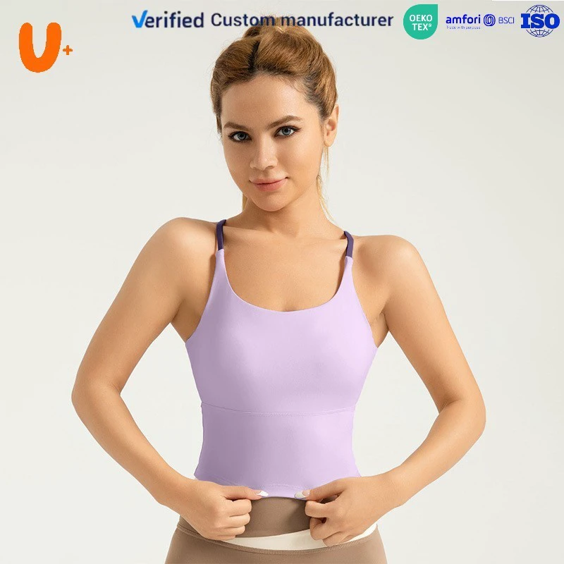 Women's Adjustable Crisscross Strap Sports Bras 2025 Padded Medium Support Spandex Contrast Colors Outdoor Running Yoga Wear