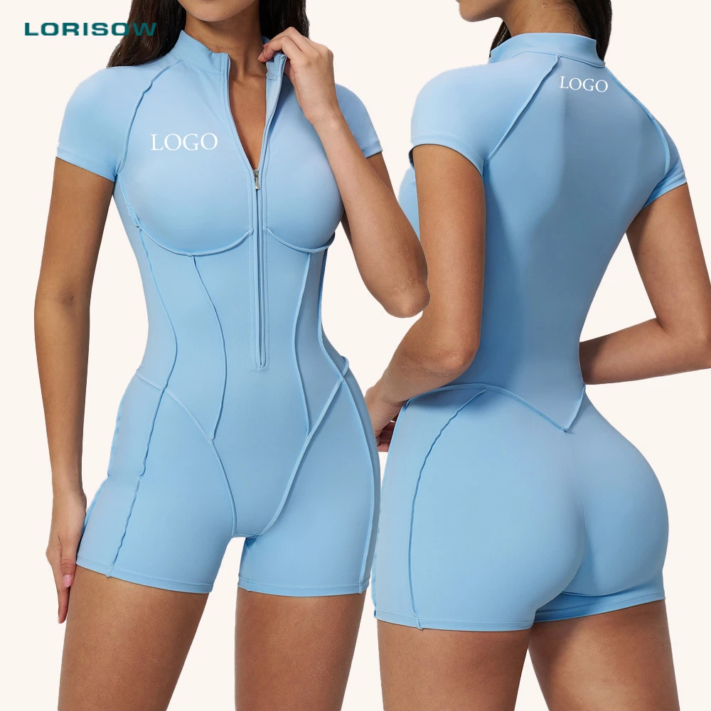LORISOW Wholesale Yoga Bodysuit Zipper Women Sportswear Workout Shorts Jumpsuit Athletic Butt Lifting 3D Structure Line