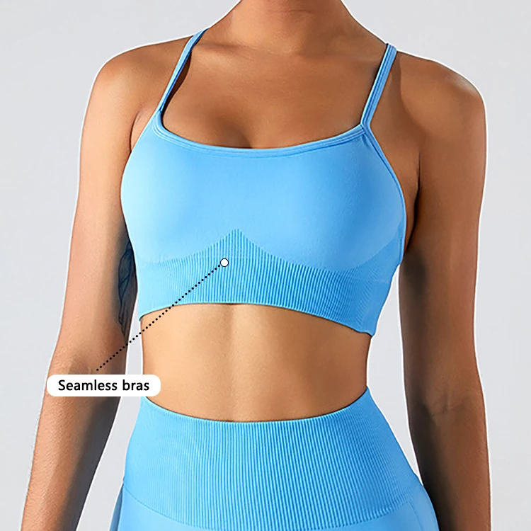 Wholesale High Quality Custom Logo Seamless Gym Tops Padded Cross Strap Workout Athletics Fitness Yoga Bras