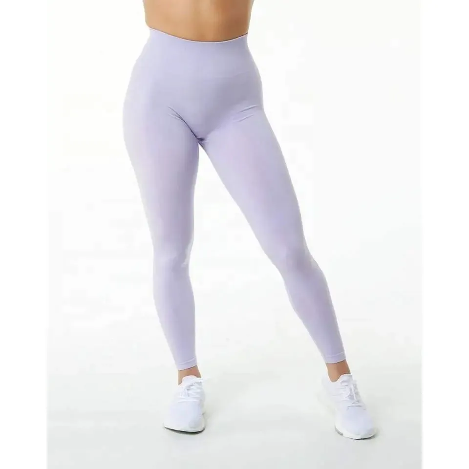 New High Quality Slim-Fit 100% Cotton Seamless Breathable Solid Full-Length Gym Yoga Leggings Women Mid-Waisted Elastic Pants