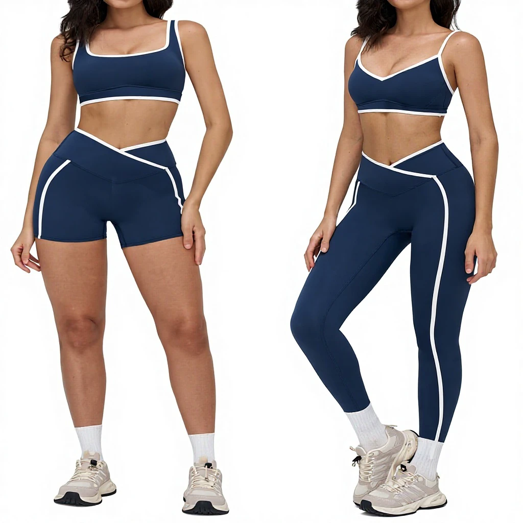 Women's Solid Spandex/Nylon High Waisted V Neck Spaghetti Strap Yoga Suit Tight Fitting Set