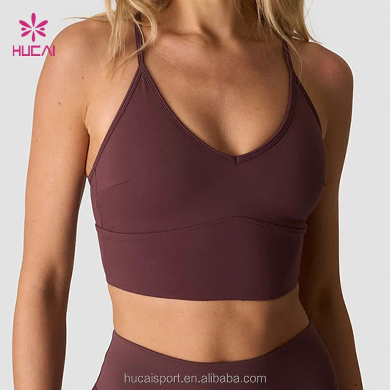 Custom Eco-Friendly Recycled Light Support Workout Gym Fitness Yoga Bra Adjustable Straps Cross Strappy Back Sport Bra for Women