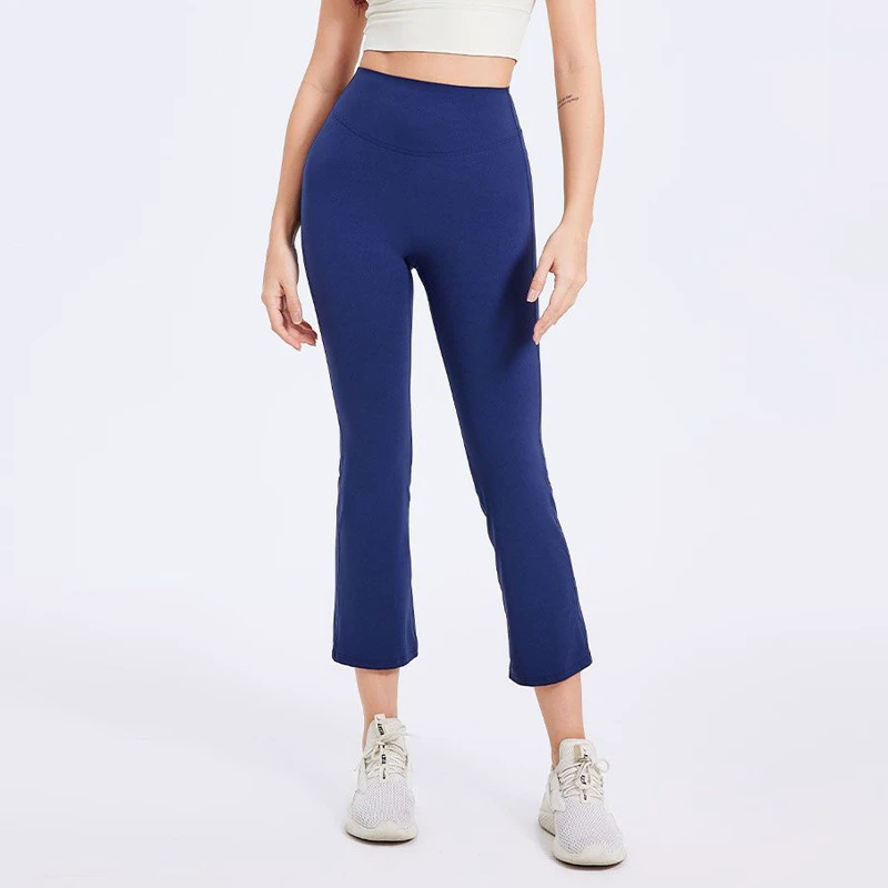 Women's High-Waist Slim Straight-Leg 6 Inch Yoga Pants Wholesale Butt-Lifting for Running Fitness Elastic Waist Closure Solid