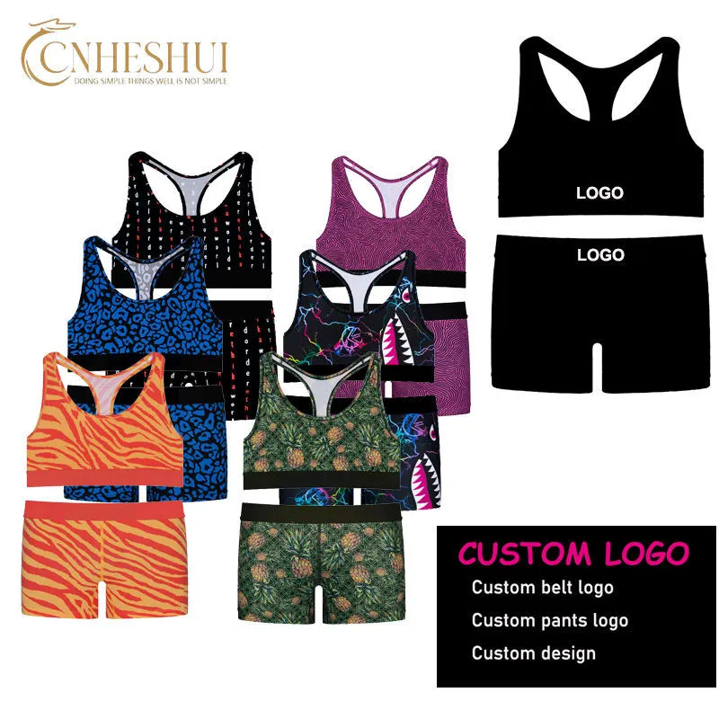 New Wholesale 3 XL Plus Size Women's Girls Sports Bra and Shorts Set 2 Piece Tights Jogging Fitness Women's Lingerie Suit