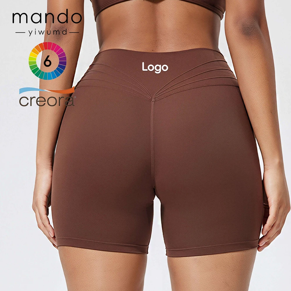 Custom Logo Women's Quick Dry High Elastic Sports Shorts 80% Nylon 20% Spandex Breathable High Waist Yoga Leggings Shorts
