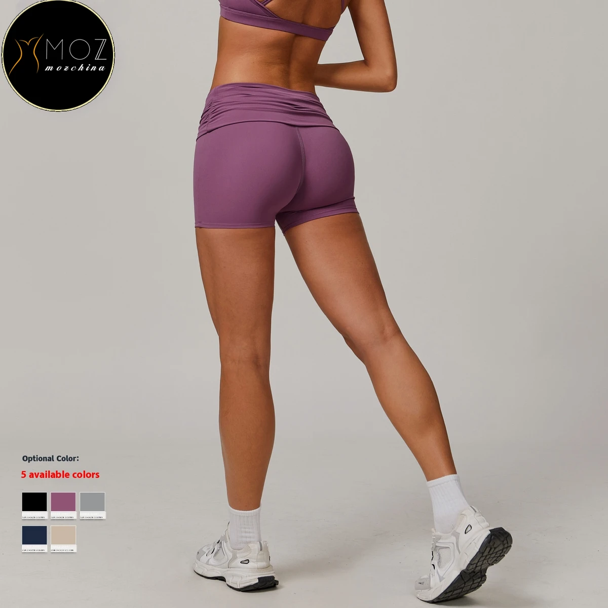 High Waist Fold-over Waistband Shorts Women Cloud Feeling Tight Yoga Pants Tummy Control Butt Lifting Fitness Running Training