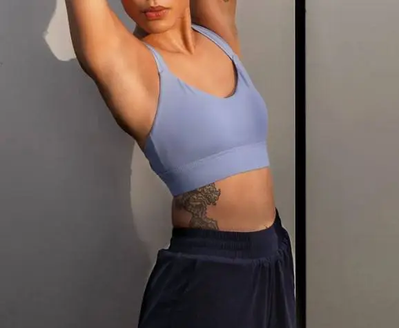 Light Blue Sports Bra Women Active Yoga Fitness Workout Bra Supportive Straps Adjustable Back