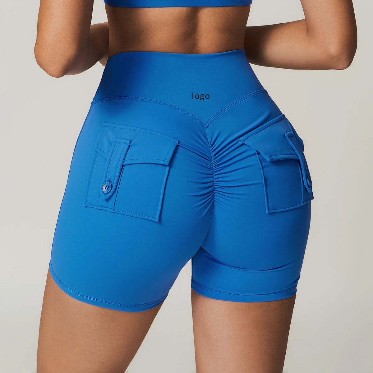 Women's Custom Logo Quick Dry Sports Shorts Elastic Waist Cross Waist Head Hip Lifting Abdominal Peach Buttocks Yoga Leggings