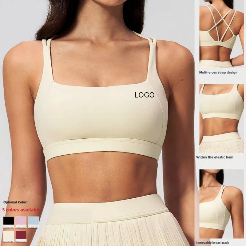 Wholesale Soft Women's Shockproof High Support Spandex/Nylon Sports Bra Slim Fitness Top Tight Back Yoga Bra Front Removable