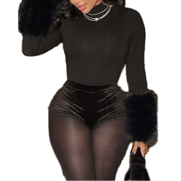 Women's Sexy Full-Length Sleeve Winter Solid Breathable Spandex/Polyester Stand Collar Worsted Fabric Woven Digital Printed