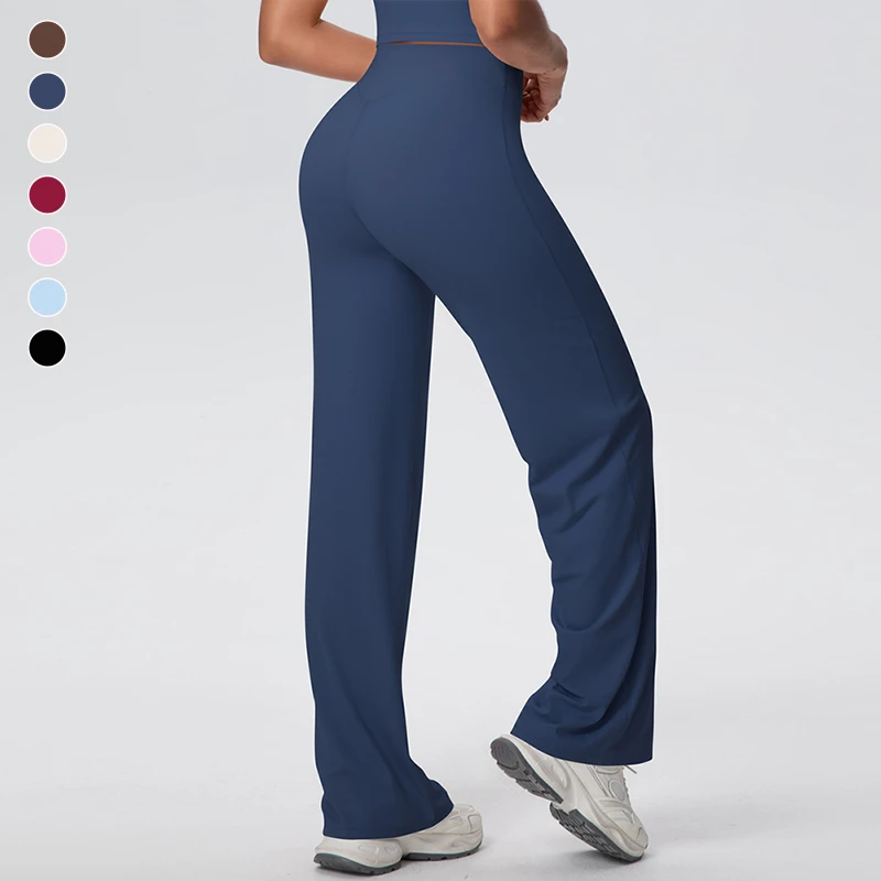 Women Modern Style Quick-drying Yoga Pant Booty Breathable Seamless Wide-leg Straight Yoga Pants for Outdoor
