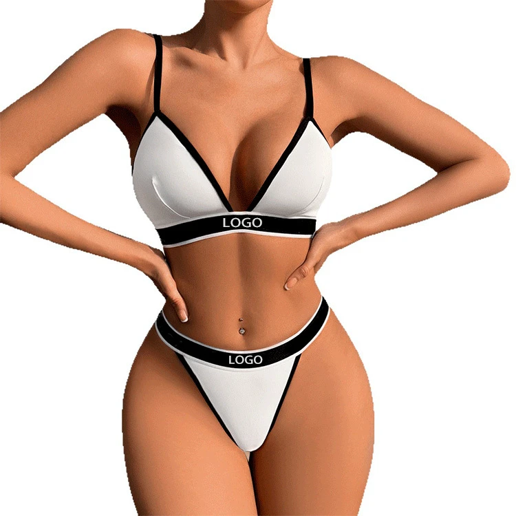 Manufacturer Custom Printing Logo Sizes Lady Sports Bra Thong Set Women Two Pieces Crisscross Bikini Bra Set