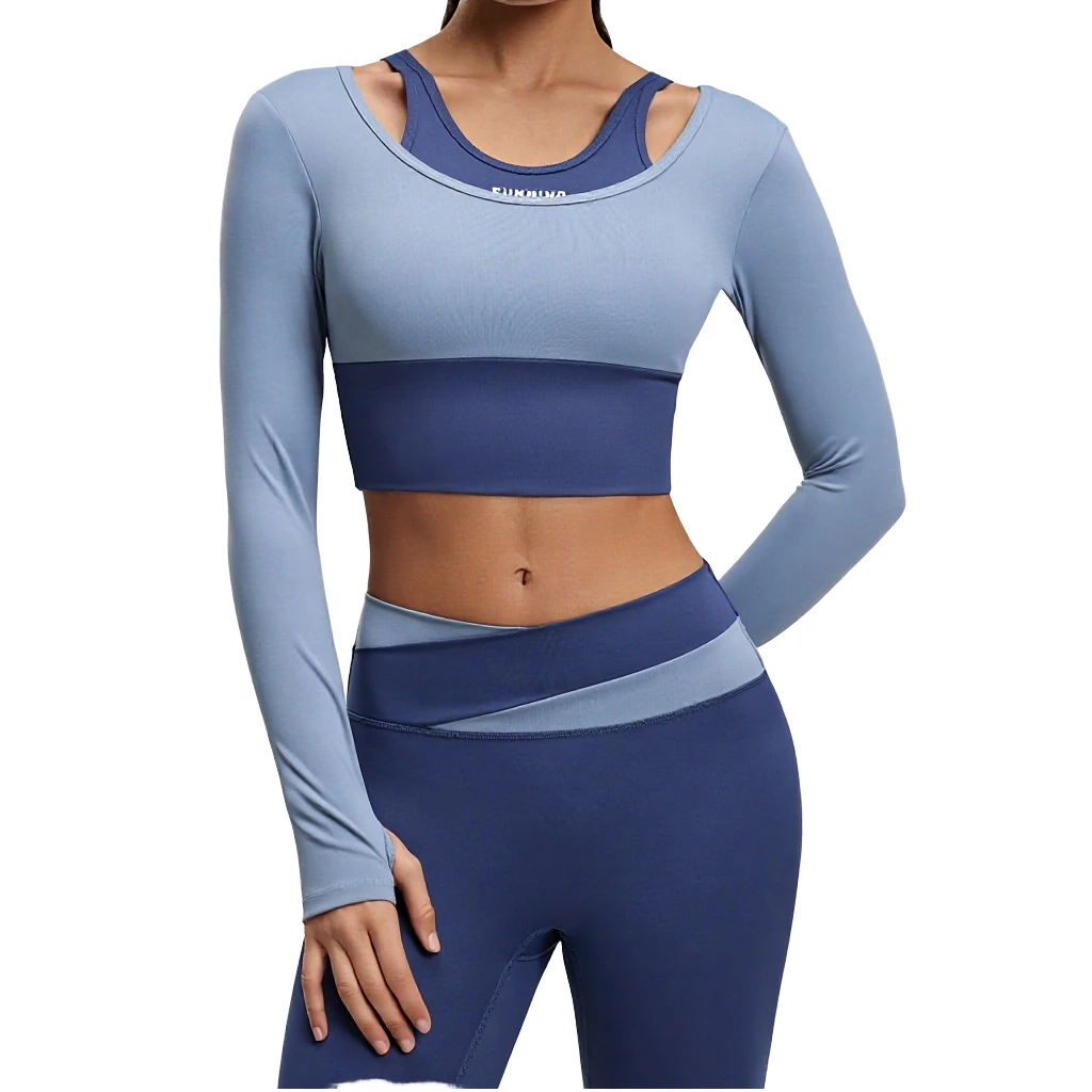 Two-Piece Skinny Fit Custom Cushioned Chest Pad Breathable Quick-Dry Lightweight Spandex/Polyester Solid Blue Outdoor Sport Yoga