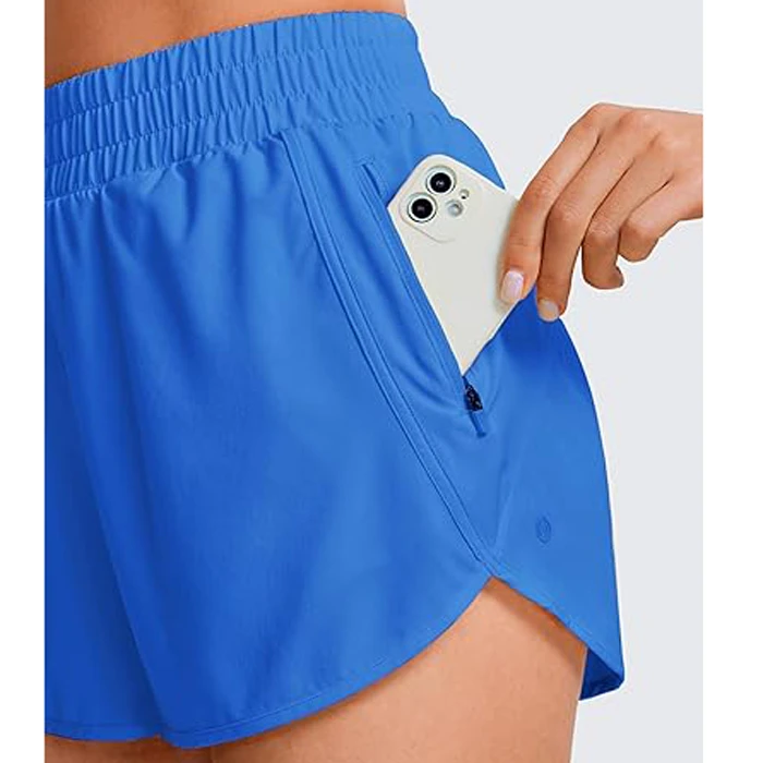 YOGA Shorts Mujeres High Waisted Running Shorts Mesh Liner - 3'' Quick Dry Athletic Gym Track Workout Breathable Zip Pocket