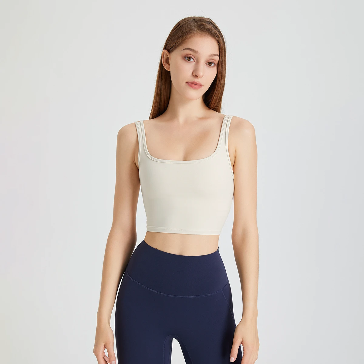 Sexy Strappy Back Sports Bra, Built-in Push-Up Support for Yoga Workout Wear