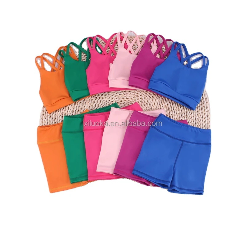 Nylon Spandex Baby Girls Yoga Activewear New Arrival Children Athletic Boutique Clothing Set Tennis Running Gym Outfits
