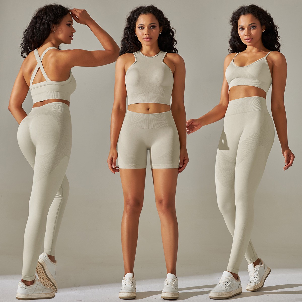 High Quality 2024 Solid Color Seamless Yoga Set Vest Sling Sports Bra Shorts Leggings 5 Pieces Set