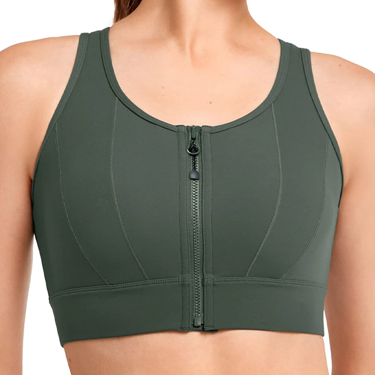 High Support Plus Size Removable Pads Seamless Front Sports Bras Yoga Fitness Gym Stretchable Lightweight Zip Closure Unique