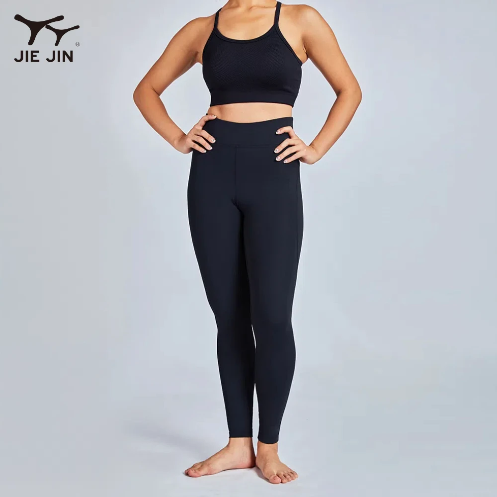 JIEJIN High Waisted Leggings Bra 2-Piece Yoga Set Solid Pattern Sports Suit for Women's Gym Fitness & Workout Wear