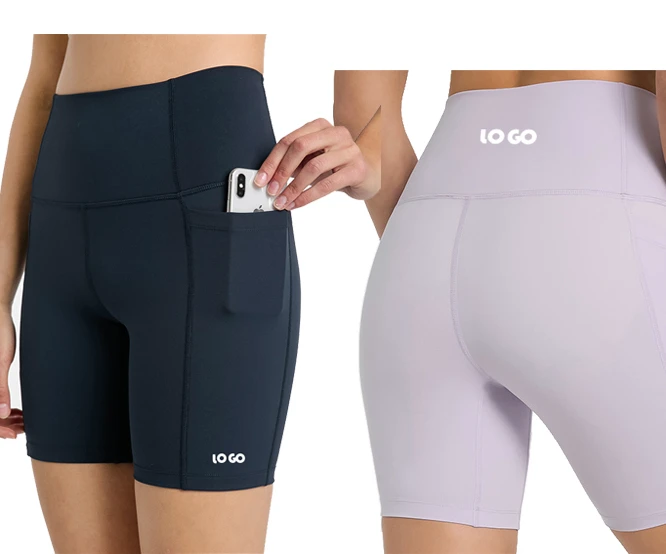 Custom Logo Sportswear Womens Tummy Control Workout Shorts Side Phone Pockets High Waist Sports Fitness Yoga Shorts for Women