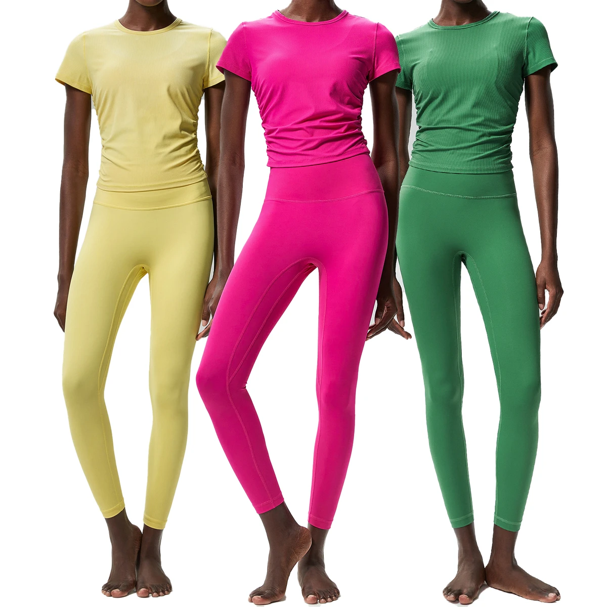 Women's Large-sized Fitness Yoga Wear Set Quick-Drying Nude Base Two-Piece Solid Pattern Reversible Front Logo