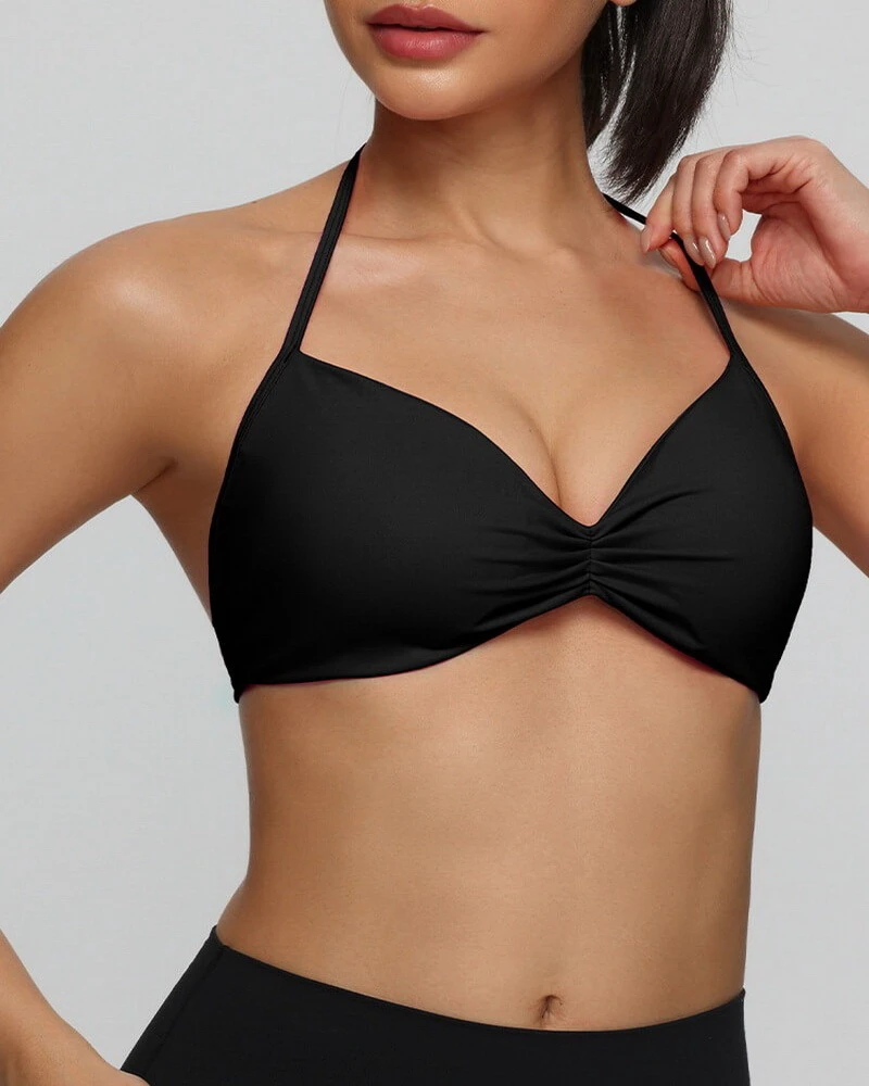 ZONA Sexy Simple Thin-Strap Halter Sports Bra Nude-Feeling Quick-Drying Yoga Vest Medium Support Women Polyester/Nylon Material