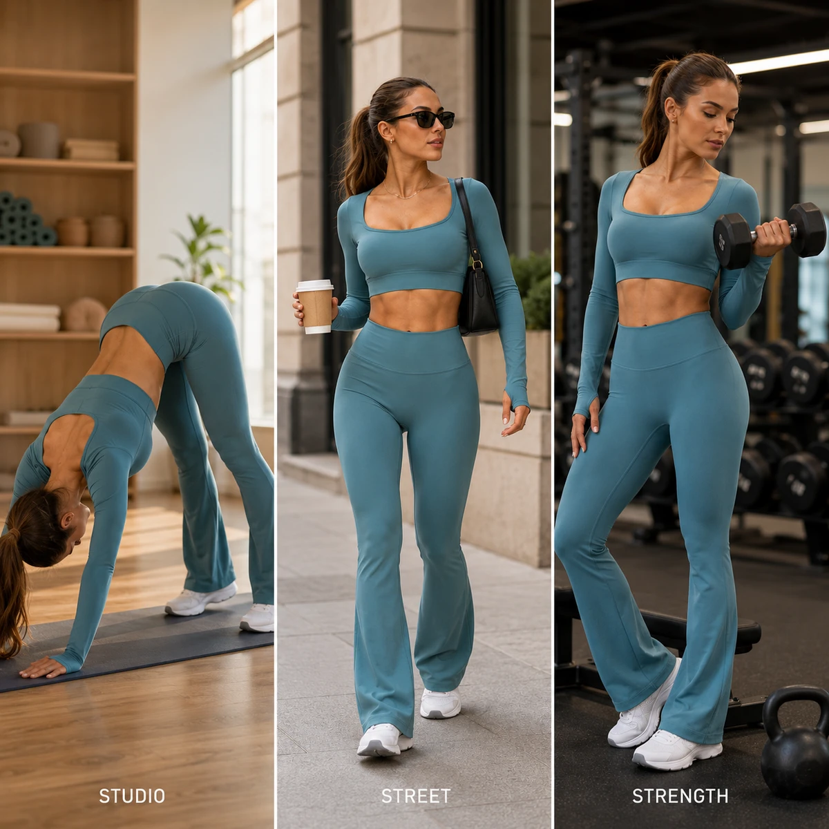 Professional 240GSM Flare Yoga Set - BSCI Certified 4-Needle 6-Thread Gym Wear - OEM Private Label Workout Outfit for Women