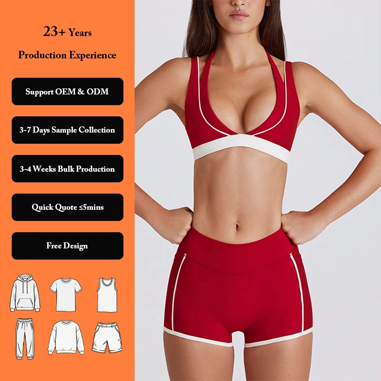 Women's Sheer-Inspired Tight-Fitting Outdoor Sports Bra with Thin Straps & Elastic Waist-Contrast Color Set Camisole Yoga Shorts