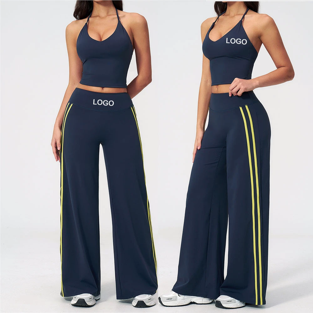 Custom Yoga Wear Womens Y-back Sports Crop Top High Quality 2 Pieces Yoga Suit Flared Pants Leggings Gym Fitness Set For Women
