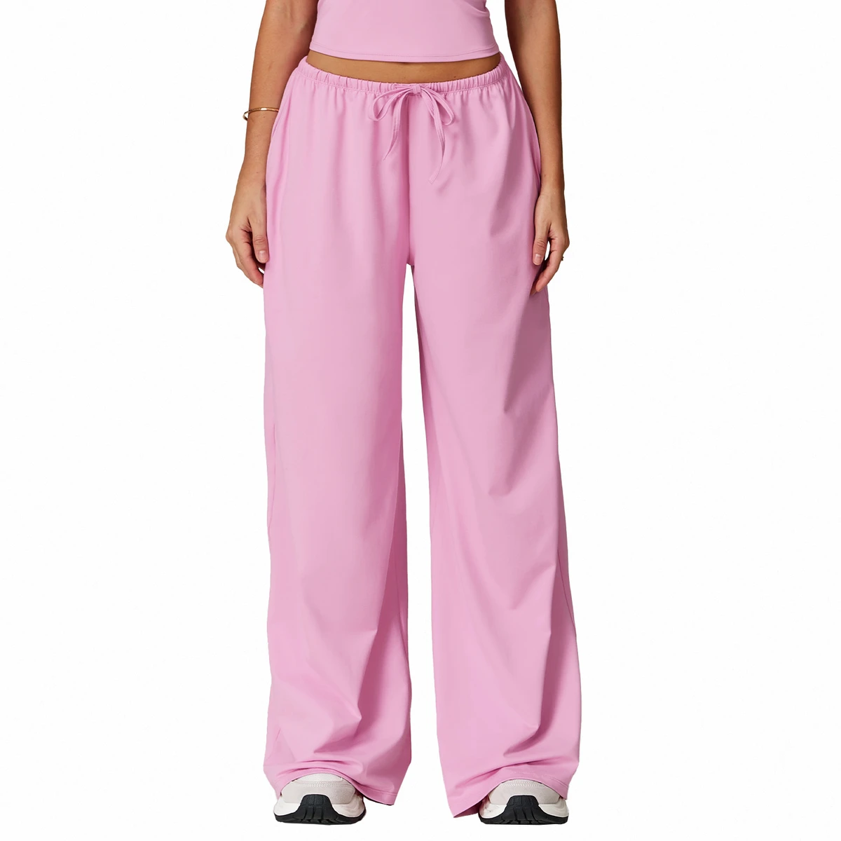 High Quality Women Wide-Leg Loose Causal Sports Pants Drawstring Waist Yoga Pants Outdoor Running Fitness Side Pocket Sportswear