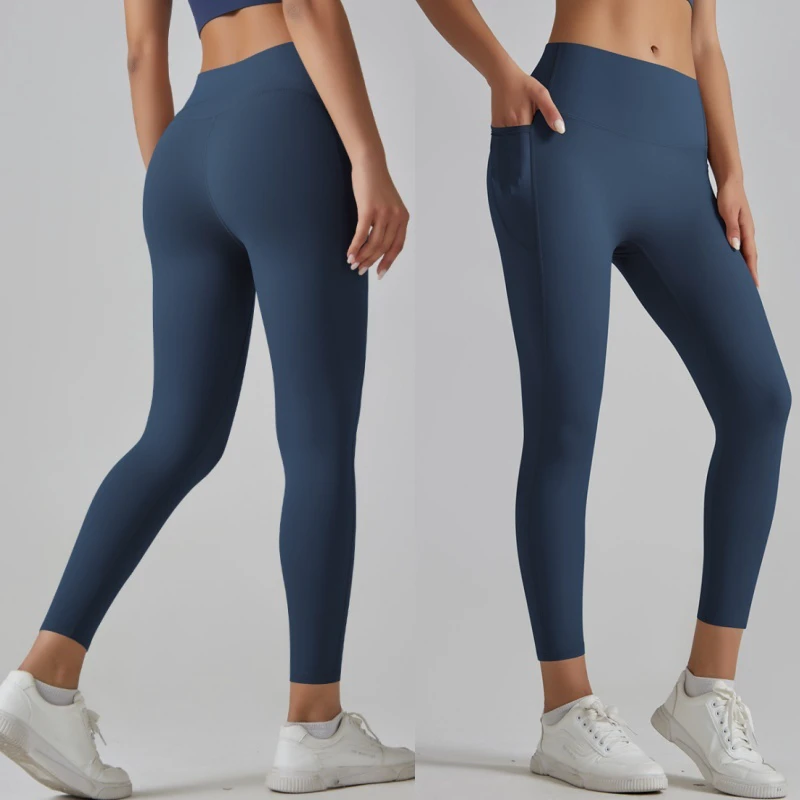 Aoyema Custom Quick-drying Nude High-waist Pants With Pocket Tummy Control Workout Running Slim Fit Yoga Sports Fitness Leggings