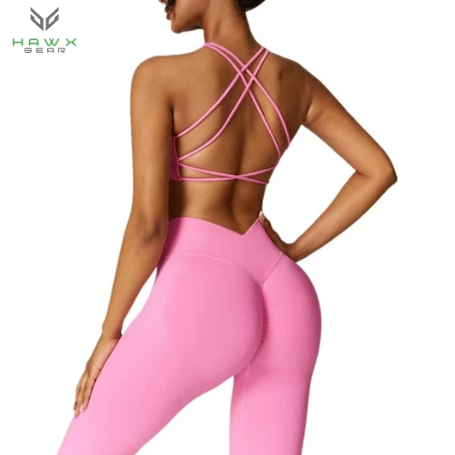 Custom Logo Women's Gym Fitness 2-Piece Quick Dry Breathable Yoga Set High Waist Leggings Cross Back Sport Bra for Sports