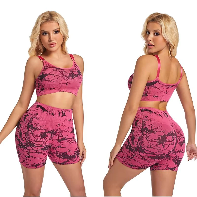 Women's Fitness Clothing High Waist Two Piece Solid Yoga Shorts Set with Front Logo