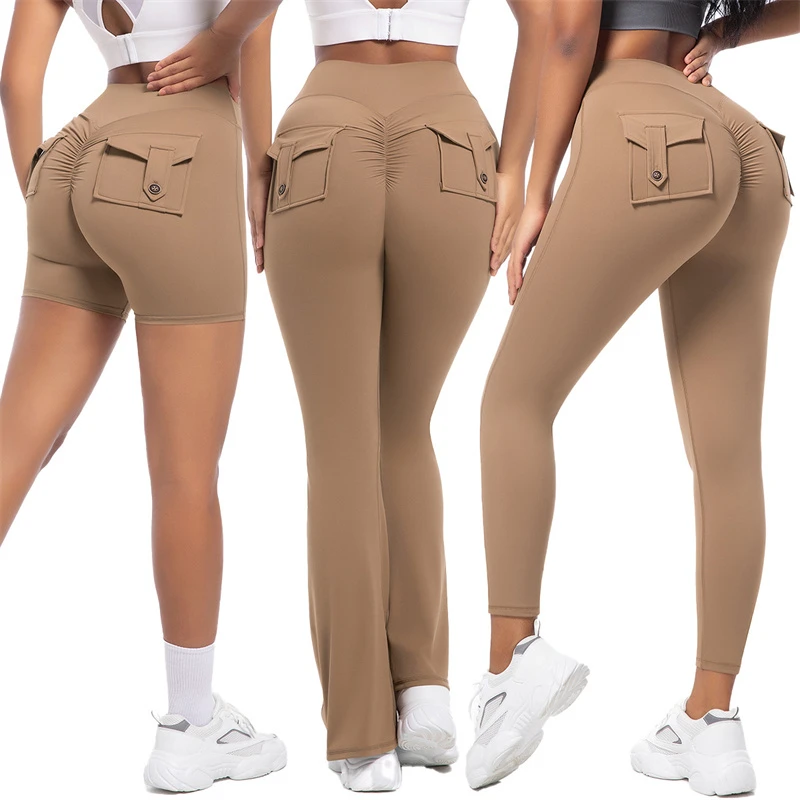 M0001 New Workout Fitness Training High Waist Scrunch Butt Seamless Sports Yoga Shorts With Pocket Sportswear Leggings Flat Pant