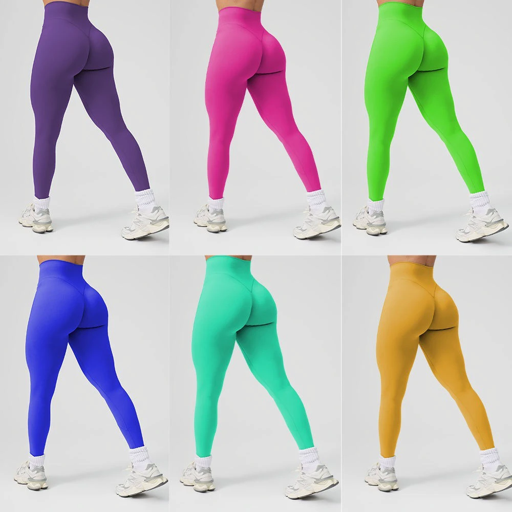 Fuyida High Waisted Solid Yoga Pants V-Shape Tummy Control Butt Lifting Four-Way Stretch Breathable Fitness Leggings for Women