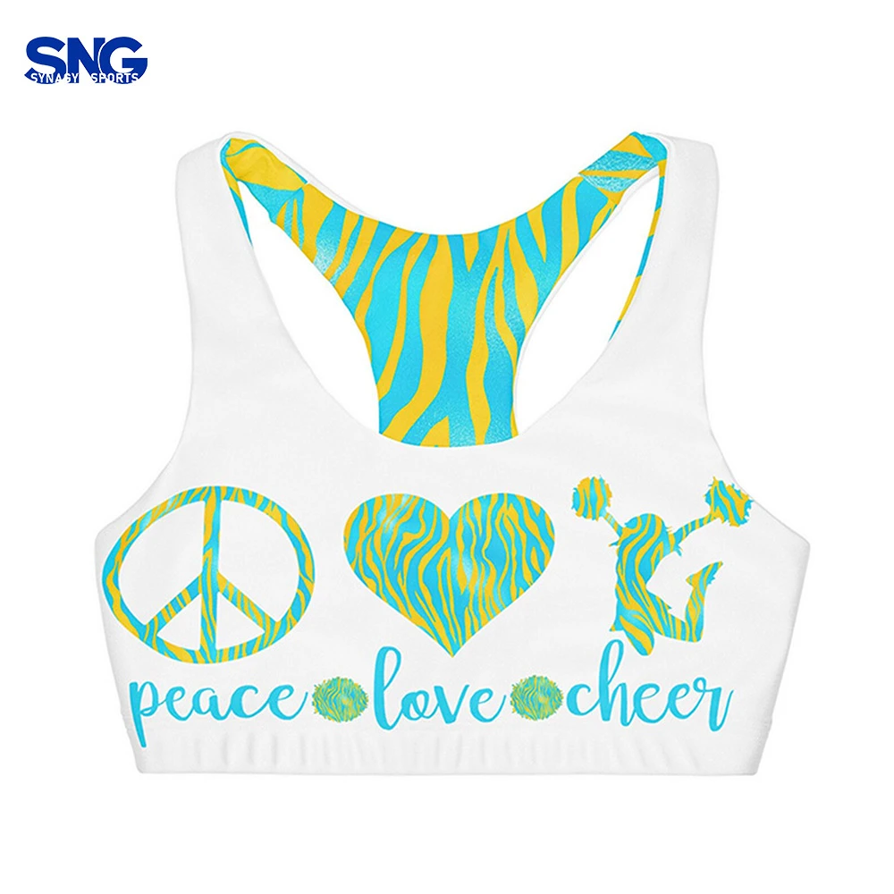 Wholesale High Support Cheerleading Sports Bra Custom Glitter Athletic Practice Wear for Women Girls Youth Children
