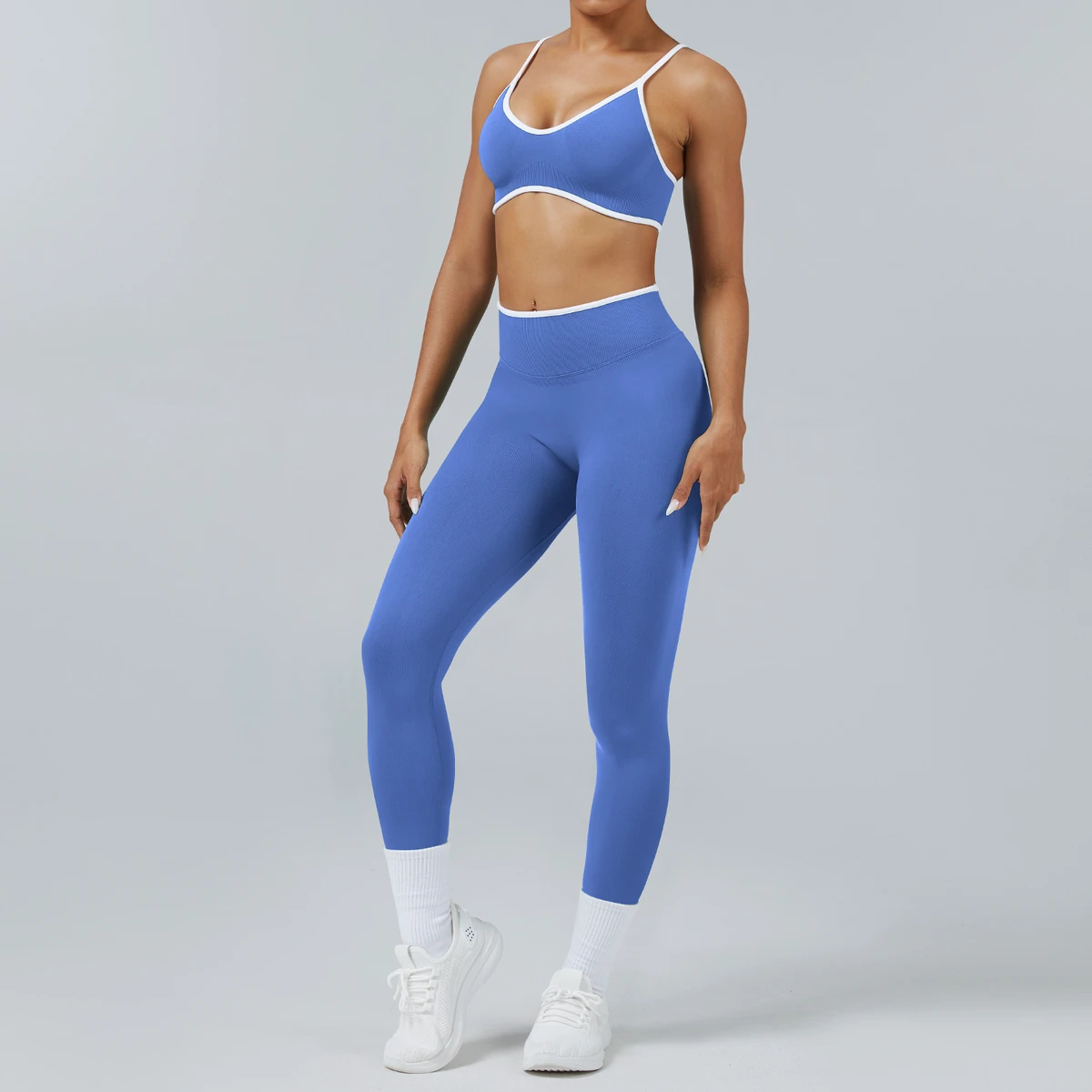 Women's Seamless Lightweight Color Block Yoga Set-High-Waisted Leggings & Sports Bra Backless Moisture-Wicking Workout Outfit