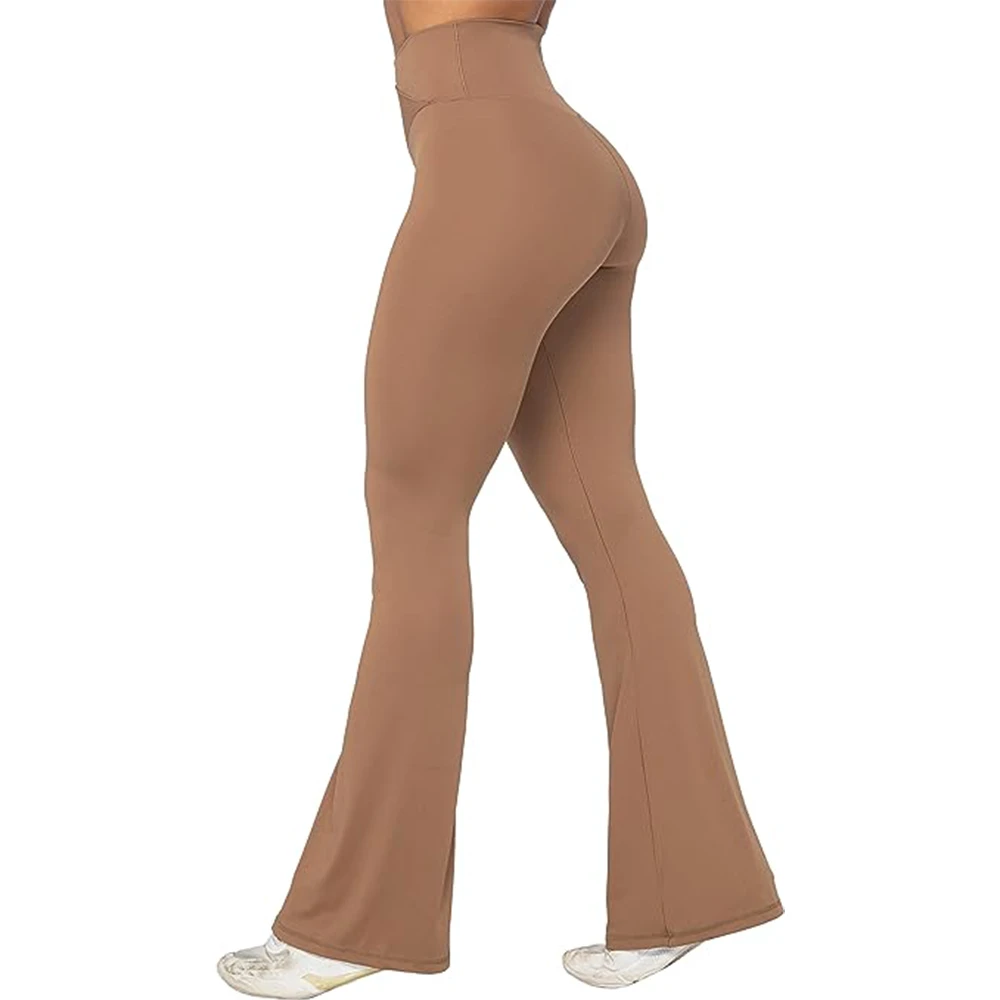 Women High Waist Flare Yoga Leggings | Ribbed Stretch Workout Pants with Side Pocket Flared Yoga Pants for Women High Waisted