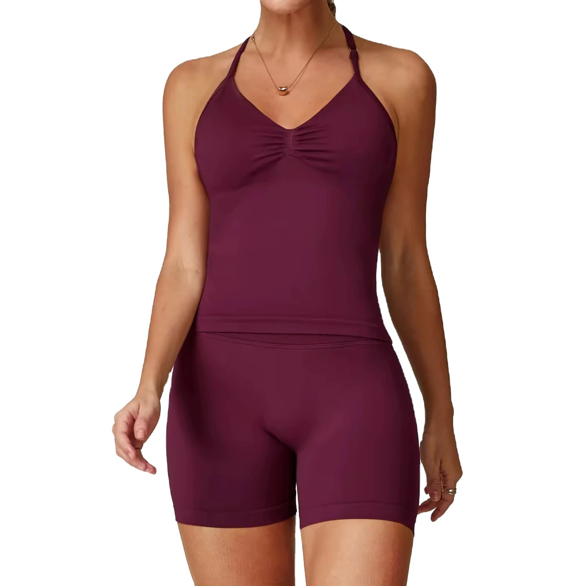 Wholesale High Quality 2 Piece Gym Sportswear Set for Ladies XWQ108+Q067 Solid Color High Waist Yoga Wrap Top Front High Waist