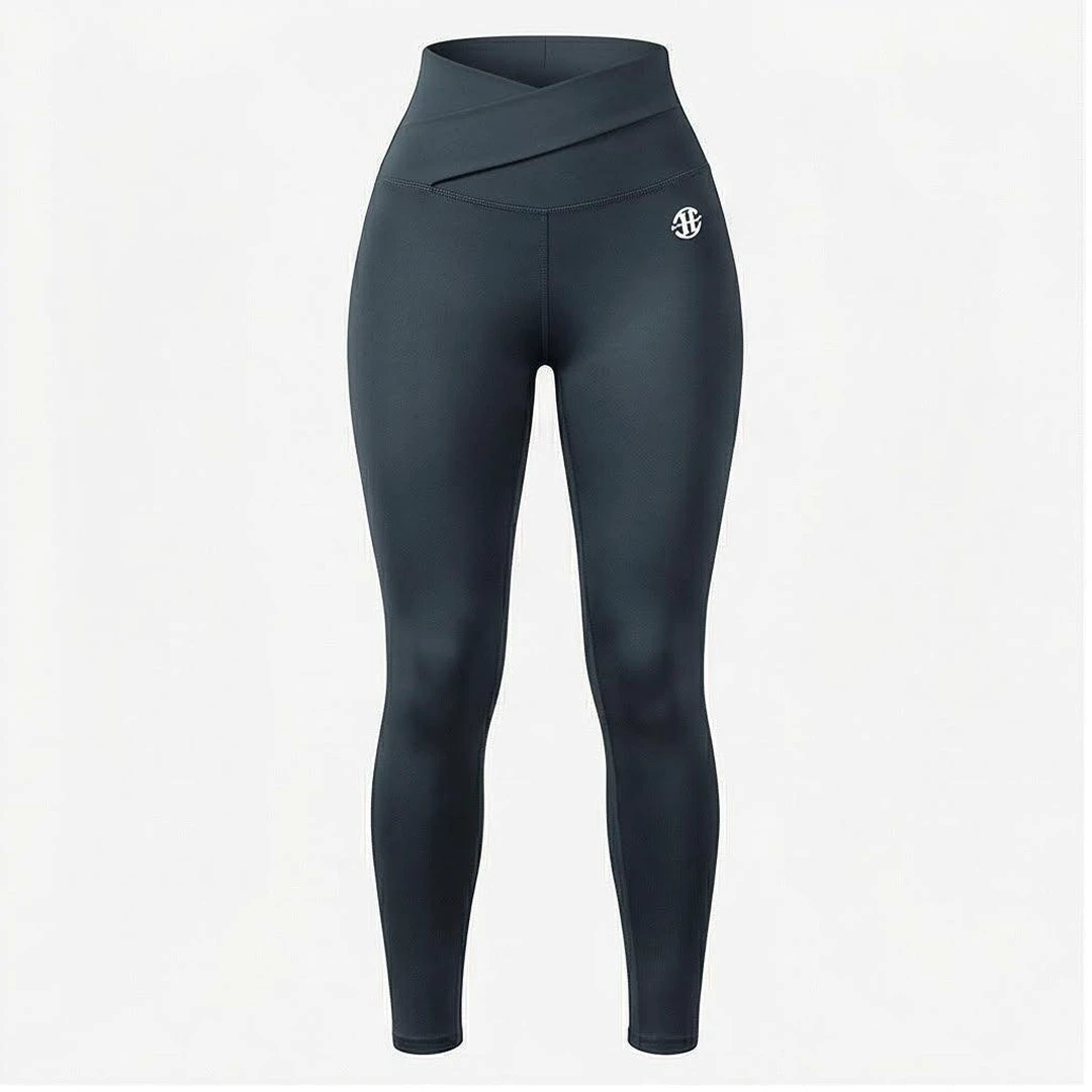 High Waist Full Length Seamless Leggings Solid Color With Logo Right Leg Four-Way Stretch Yoga Wear For Women